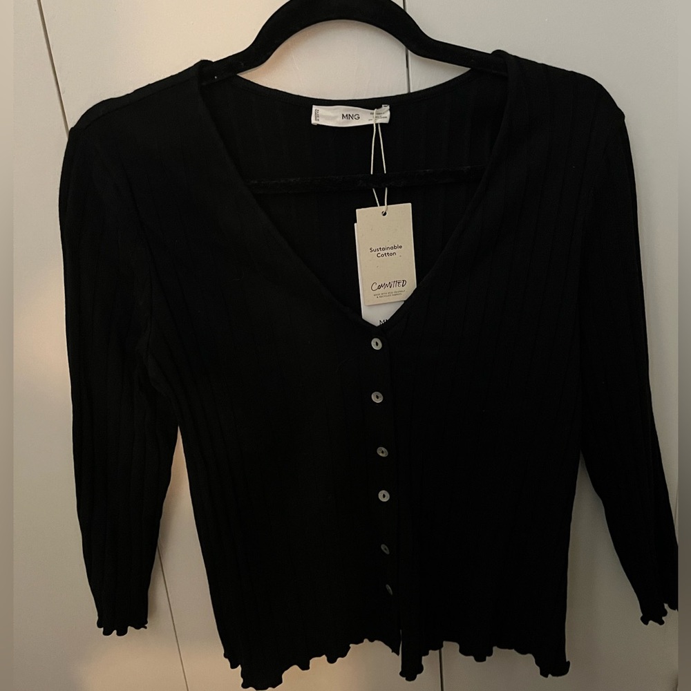 Mango NWT Black Ribbed Cardigan